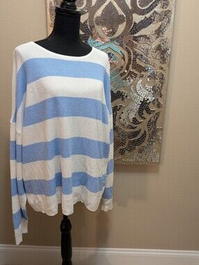 Tahari Blue and White Striped Boatneck Sweater